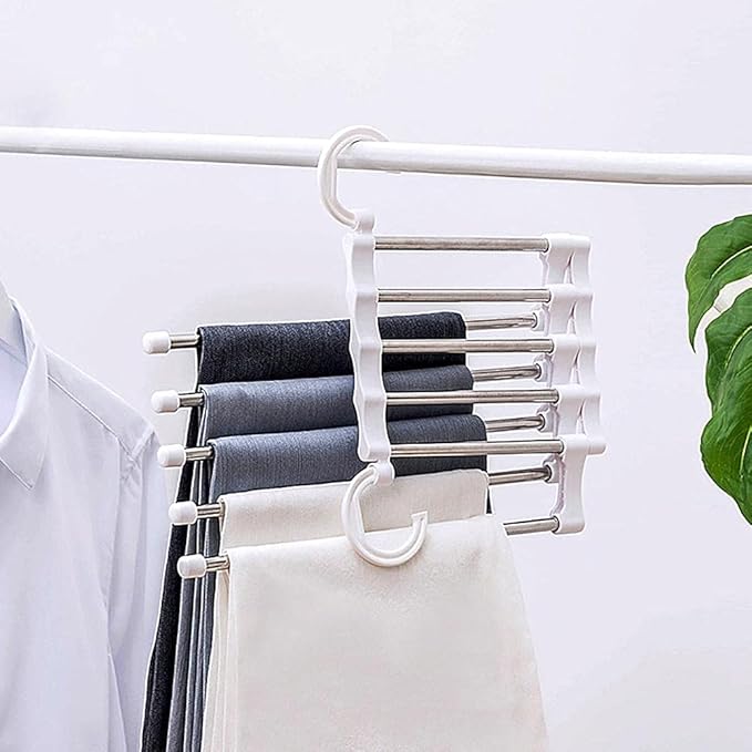 5 in 1 Hanger, Multi-Layer, Multi Purpose, Clothes Hanging Stainless Steel, Folding, Magic Hanger, Non-Slip, Space Saving, Closet Organizer Pack of 1