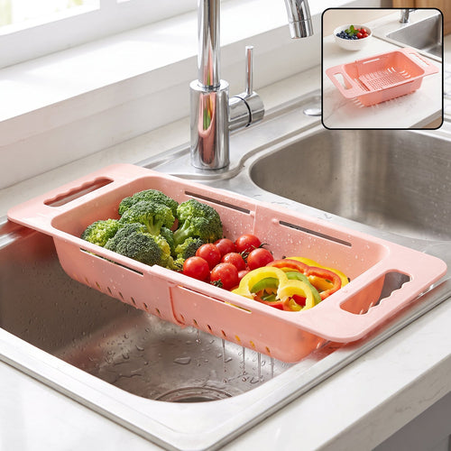 Adjustable Plastic Over The Sink Drain Basket Colander With Handles (1 Pc)
