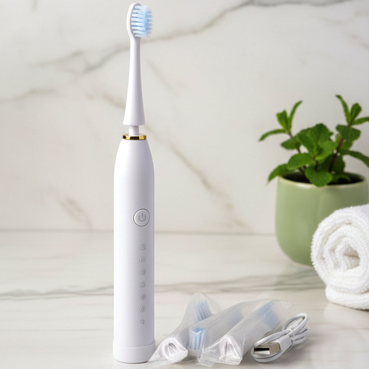 Rechargeable Electric Toothbrush White Color With 3 Extra Head (1 Pc )