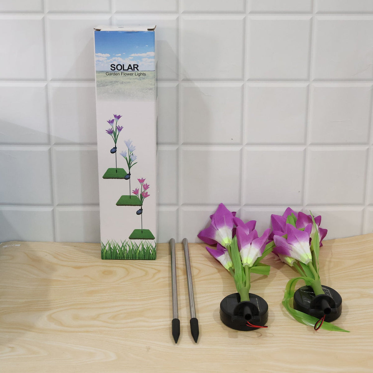 Solar Garden Flower Led Stake Lights For Pathway Lawn And Outdoor Decor (2 Pc)