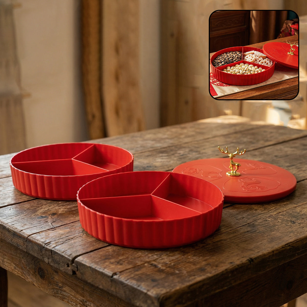2 Layer Multipurpose Decorative Dry Fruit And Snack Serving Tray (1 Pc)