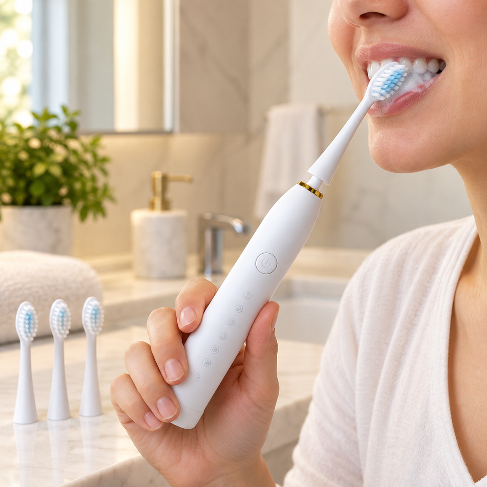 Rechargeable Electric Toothbrush White Color With 3 Extra Head (1 Pc )